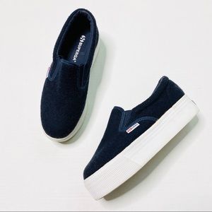 Superga Navy Platform Slip On Sneakers